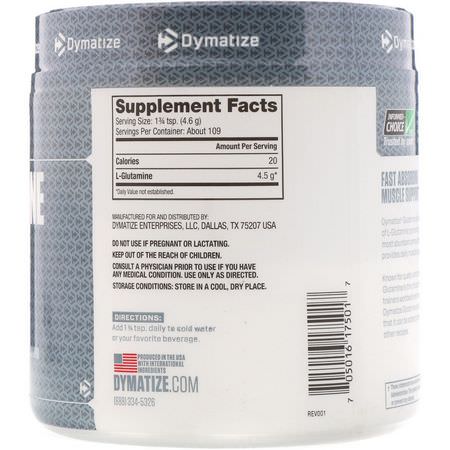 L-Glutamin, Aminosyror, Kosttillskott: Dymatize Nutrition, Glutamine Micronized, Unflavored, 17.64 oz (500 g)