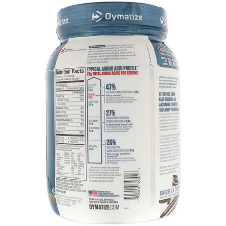 Vassleprotein, Idrottsnäring: Dymatize Nutrition, ISO 100 Hydrolyzed, 100% Whey Protein Isolate, Cookies & Cream, 1.6 lbs (725 g)