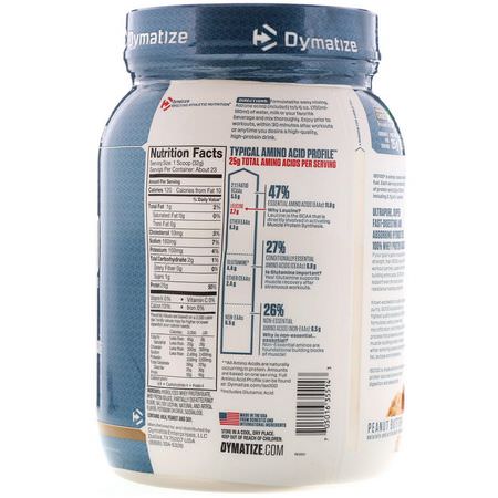 Vassleprotein, Idrottsnäring: Dymatize Nutrition, ISO 100 Hydrolyzed, 100% Whey Protein Isolate, Peanut Butter, 1.6 lbs (725 g)