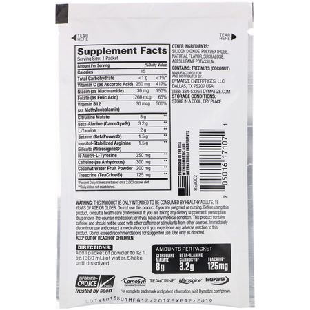 Citrulline Malate, Kväveoxid, Kosttillskott Före Träning, Sportnäring: Dymatize Nutrition, Pre-W.O, Chilled Fruit Fusion, 0.7 oz (19.9 g)
