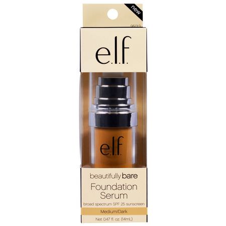 Liquid Foundation, Face, Makeup, Beauty: E.L.F, Beautifully Bare Foundation Serum, SPF 25, Medium/Dark, 0.47 fl oz (14 ml)