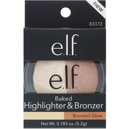 Highlighter, Bronzer, Cheeks, Makeup: E.L.F, Baked Highlighter & Bronzer, Bronzed Glow, 0.183 oz (5.2 g)