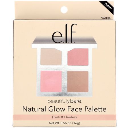 Makeup-Paletter, Makeup, Beauty: E.L.F, Beautifully Bare, Natural Glow Face Palette, Fresh & Flawless, 0.56 oz (16 g)