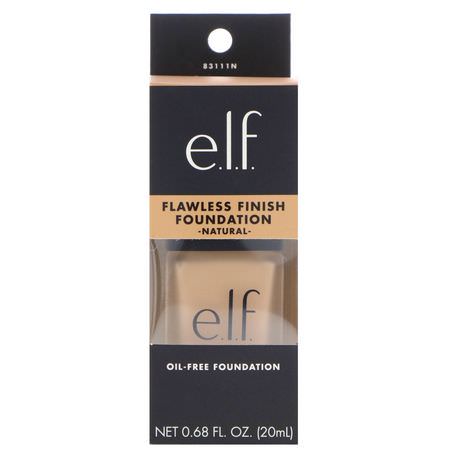 Liquid Foundation, Face, Makeup, Beauty: E.L.F, Flawless Finish Foundation, Oil Free, Natural, 0.68 fl oz (20 ml)