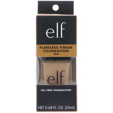 Liquid Foundation, Face, Makeup, Beauty: E.L.F, Flawless Finish Foundation, Oil Free, Tan, 0.68 fl oz (20 ml)