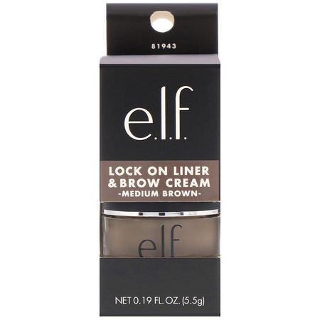 Gels, Brow Pencils, Eyeliner, Eyes: E.L.F, Lock On, Liner And Brow Cream, Medium Brown, 0.19 oz (5.5 g)