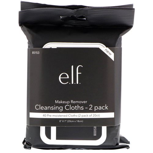 E.L.F, Makeup Remover Cleansing Cloths, 2 Pack, 20 Pre-Moistened Cloths Each Review