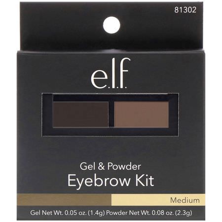 Gels, Brow Pencils, Eyes, Makeup: E.L.F, Eyebrow Kit, Gel & Powder, Medium, Gel 0.05 oz (1.4 g) - Powder 0.08 oz (2.3 g)