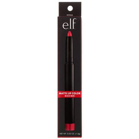 Läppstift, Läppar, Makeup, Skönhet: E.L.F, Matte Lip Color, Rich Red, 0.05 oz (1.4 g)