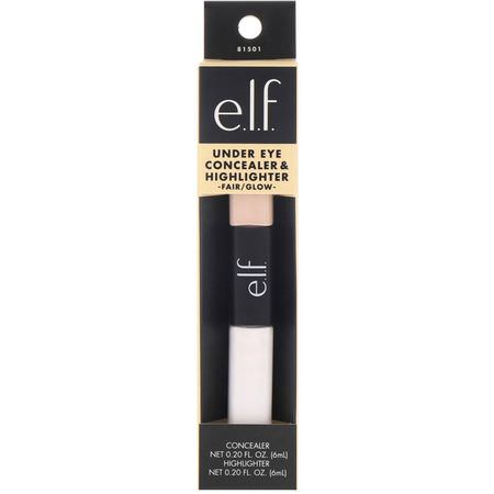 Liquid Concealer, Face, Makeup, Beauty: E.L.F, Under Eye Concealer & Highlighter, Fair/Glow, 0.17 oz (5 g) Each