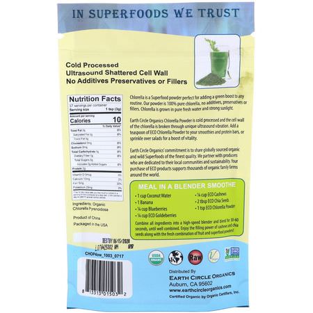 Chlorella, Alger, Superfoods, Greener: Earth Circle Organics, Organic Chlorella Powder, 4 oz (113.4 g)