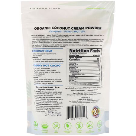 Mjölk, Kokosnötvatten, Drycker, Dryckförstärkare: Earth Circle Organics, Organic Coconut Cream Powder, 1 lb (453.4 g)