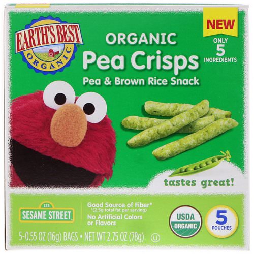 Earth's Best, Sesame Street, Organic Pea Crisps, Pea & Brown Rice Snack, 5 Pouches, 0.55 oz (16 g) Each Review