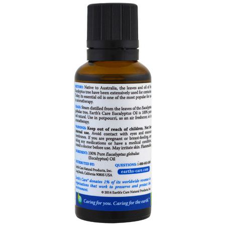 Eukalyptusolja, Eteriska Oljor, Aromaterapi, Bad: Earth's Care, Eucalyptus Oil, 1 fl oz (30 ml)
