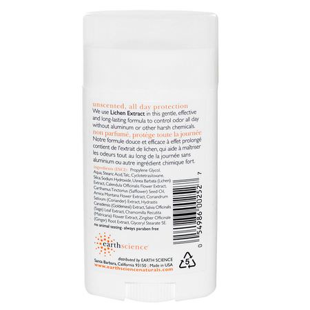 Deodorant, Bath: Earth Science, Natural Deodorant, Liken Plant, Unscented, 2.5 oz (70 g)