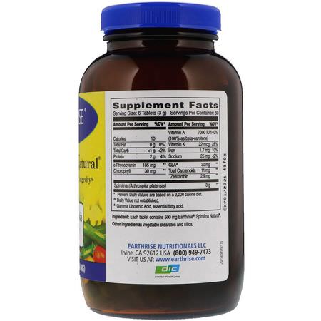 Spirulina, Alger, Superfoods, Greener: Earthrise, Spirulina Natural, 500 mg, 360 Tablets
