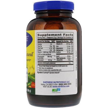 Spirulina, Alger, Superfoods, Greener: Earthrise, Spirulina Natural Powder, 6.4 oz (180 g)