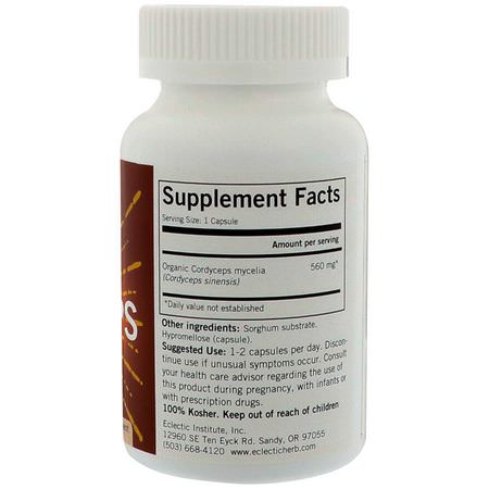Cordyceps, Champinjoner, Kosttillskott: Eclectic Institute, Fresh Freeze-Dried Cordyceps, 560 mg, 120 Veg Caps