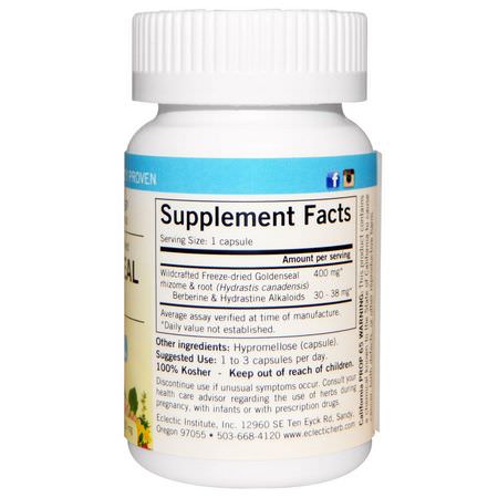Goldenseal, Homeopati, Örter: Eclectic Institute, Goldenseal Root, 400 mg, 50 Veg Caps