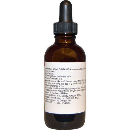 Ashwagandha, Adaptogens, Homeopati, Örter: Eclectic Institute, Organic Ashwagandha, 2 fl oz (60 ml)