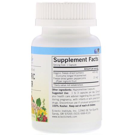 Curcumin, Gurkmeja, Antioxidanter, Kosttillskott: Eclectic Institute, Turmeric & Pepper, 430 mg, 90 Non-GMO Veg Caps