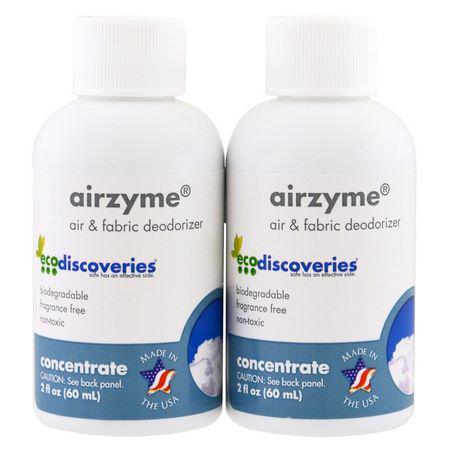 Tygfräschare, Luft, Hemduft, Hem: EcoDiscoveries, Airzyme, Air & Fabric Deodorizer, Double Refill Pack, 2 fl oz (60 ml) Each