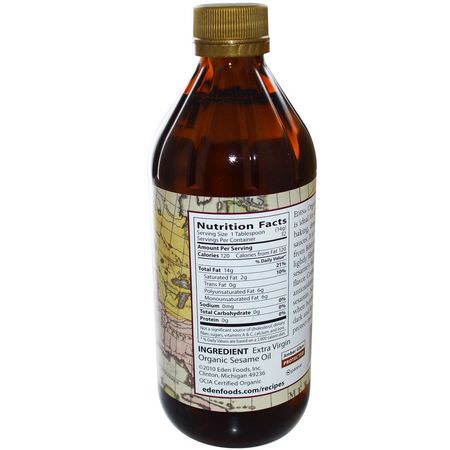 Sesame Oil, Vinegars, Oil: Eden Foods, Organic Sesame Oil, Unrefined, 16 fl oz (473 ml)