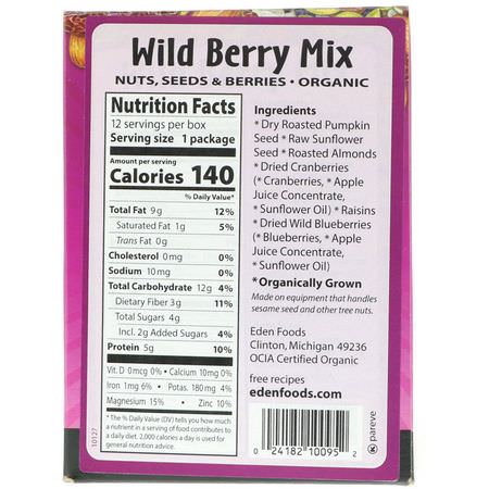 Mellanmål, Mellanmål, Trail Mix, Blandade Nötter: Eden Foods, Pocket Snacks, Organic Wild Berry Mix, 12 Packages, 1 oz (28.3 g) Each