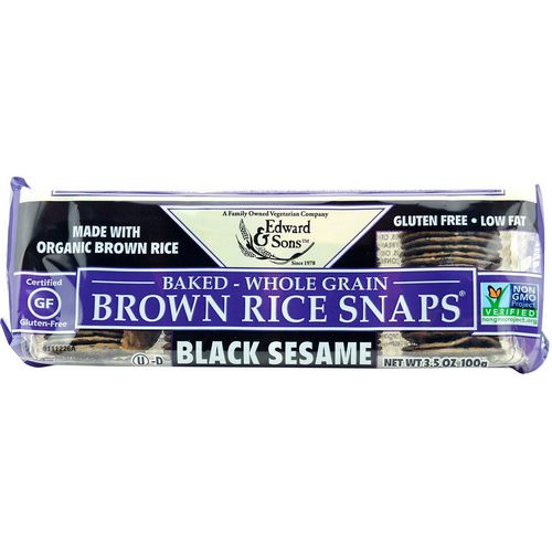 Edward & Sons, Baked Whole Grain Brown Rice Snaps, Black Sesame, 3.5 oz (100 g) Review