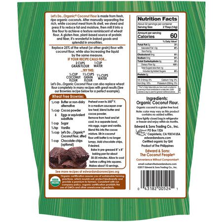 Kokosmjöl, Blandningar, Mjöl, Bakning: Edward & Sons, Let's Do Organic, 100% Organic Coconut Flour, 1 lb (454 g)