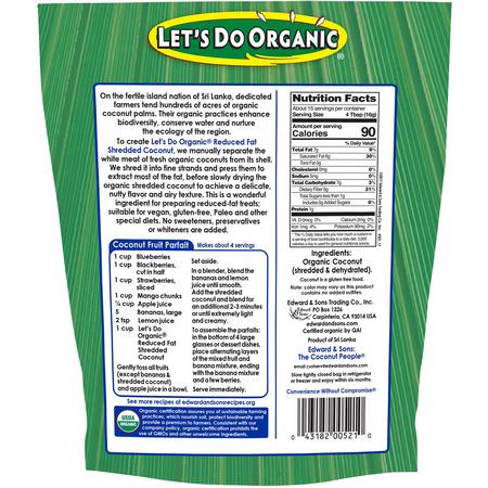 Torkad Kokosnöt, Superfood: Edward & Sons, Let's Do Organic, 100% Organic Unsweetened Shredded Coconut, Reduced Fat, 8.8 oz (250 g)