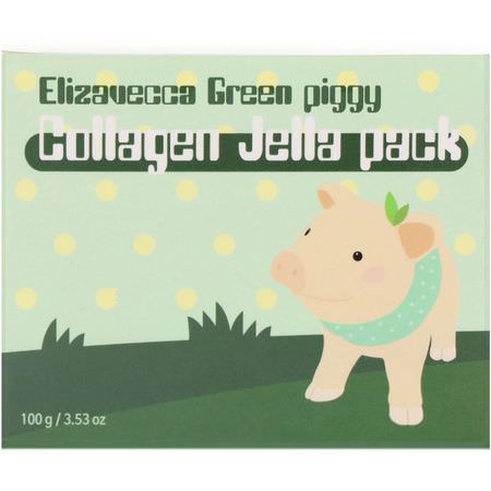 Kollagen, Serum, K-Skönhetsbehandlingar, K-Skönhet: Elizavecca, Green Piggy, Collagen Jelly Pack, 3.53 oz (100 g)
