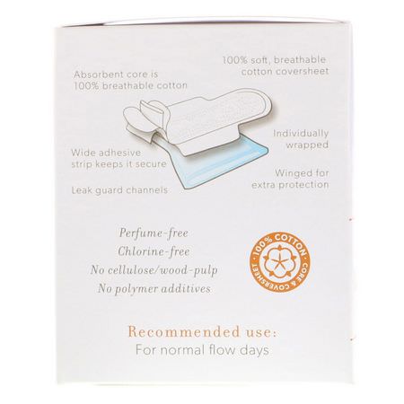 Engångsunderlag, Feminina Dynor, Feminin Hygien, Bad: Emerita, 100% Natural Cotton Ultra-Thin Pads, Daytime, 10 Pads