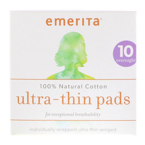 Emerita, 100% Natural Cotton Ultra-Thin Pads, Overnight, 10 Pads Review