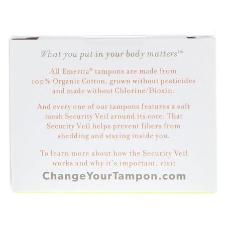 Tamponger, Feminin Hygien, Bad: Emerita, Organic Cotton Tampons, Non-Applicator, Super, 20 Tampons
