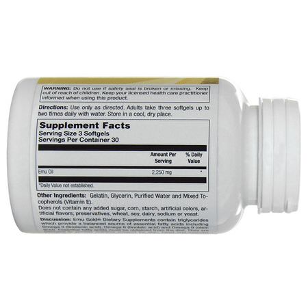 Omega 3-6-9 Kombinationer, Efa, Omegas Epa Dha, Fiskolja: Emu Gold, Fully Refined EMU Oil, Ultra Active, 750 mg, 90 Softgels