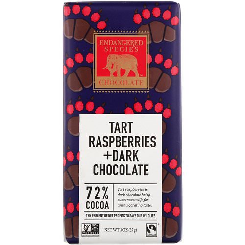 Endangered Species Chocolate, Tart Raspberries + Dark Chocolate Bar, 3 oz (85 g) Review