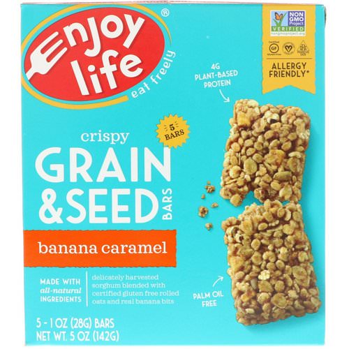 Enjoy Life Foods, Crispy Grain & Seed Bars, Banana Caramel, 5 Bars, 1 oz (28 g) Each Review