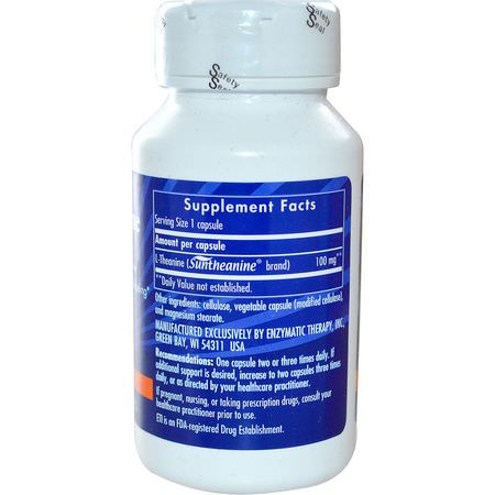 Lugn, L-Teanin, Aminosyror, Kosttillskott: Enzymatic Therapy, L-Theanine, Stress, 60 Veggie Caps