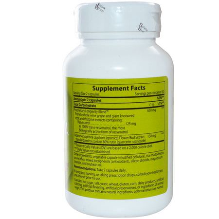 Resveratrol, Antioxidanter, Kosttillskott: Enzymatic Therapy, Resveratrol~Forte, 125 mg, 60 Veggie Caps