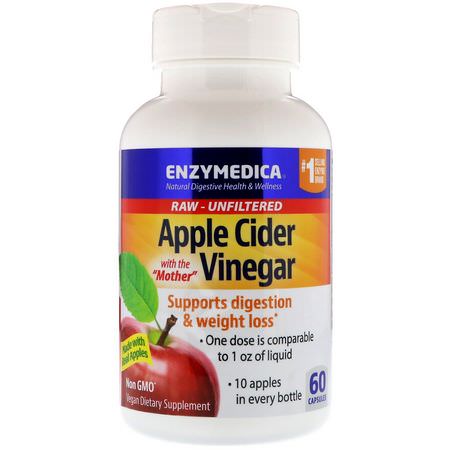 Enzymedica Apple Cider Vinegar - Äppelcidervinäger, Vikt, Kost, Kosttillskott