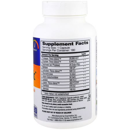 Digestive Enzymer, Digestion, Supplements: Enzymedica, Digest Basic, Essential Enzyme Formula, 180 Capsules
