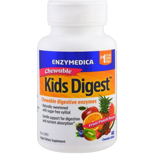 Enzymedica, Kids Digest, Chewable Digestive Enzymes, Fruit Punch, 60 Chewable Tablets Review