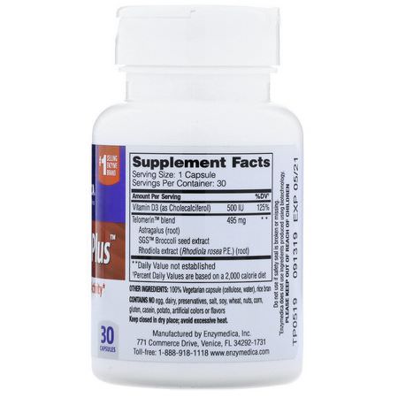 D3 Cholecalciferol, D-Vitamin, Vitaminer, Kosttillskott: Enzymedica, Telomere Plus, 30 Capsules