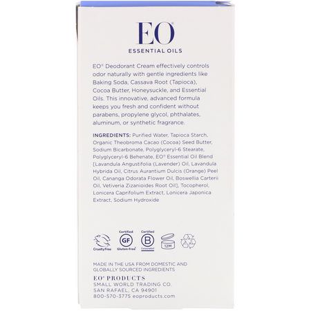 Deodorant, Bath: EO Products, Deodorant Cream, Lavender, 1.8 oz (53 g)
