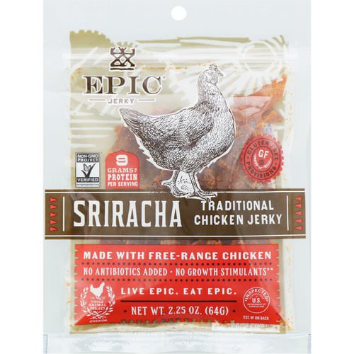 Epic Bar, Traditional Chicken Jerky, Sriracha, 2.25 oz (64 g) Review