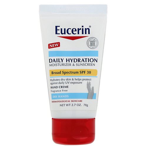 Eucerin, Daily Hydration Hand Creme, Moisturizer & Sunscreen, SPF 30, Fragrance Free, 2.7 oz (78 g) Review