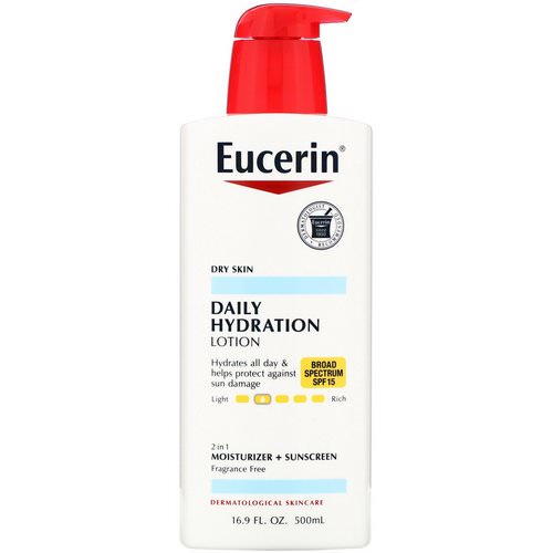 Eucerin, Lotion, Daily Hydration, Dry Skin, SPF 15 Sunscreen, Fragrance Free, 16.9 fl oz (500 ml) Review