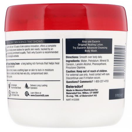 Kliande Hud, Torr, Hudbehandling, Lotion: Eucerin, Original Healing Cream, For Extremely Dry, Compromised Skin, Fragrance Free, 16 oz (454 g)