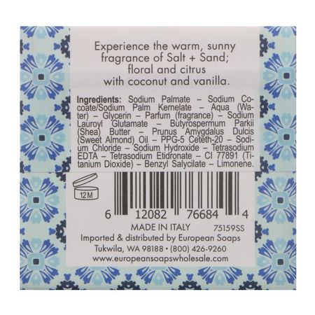 Tvål För Sheasmörstång, Dusch, Bad: European Soaps, Urbana, Shea Butter Enriched Soap, Salt + Sand, 3.5 oz (100 g)